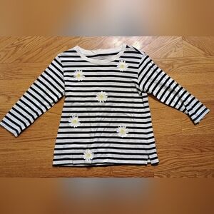 Talbots Striped Daisy 3/4 Sleeve Crew‎ Neck Top Women's Size Small